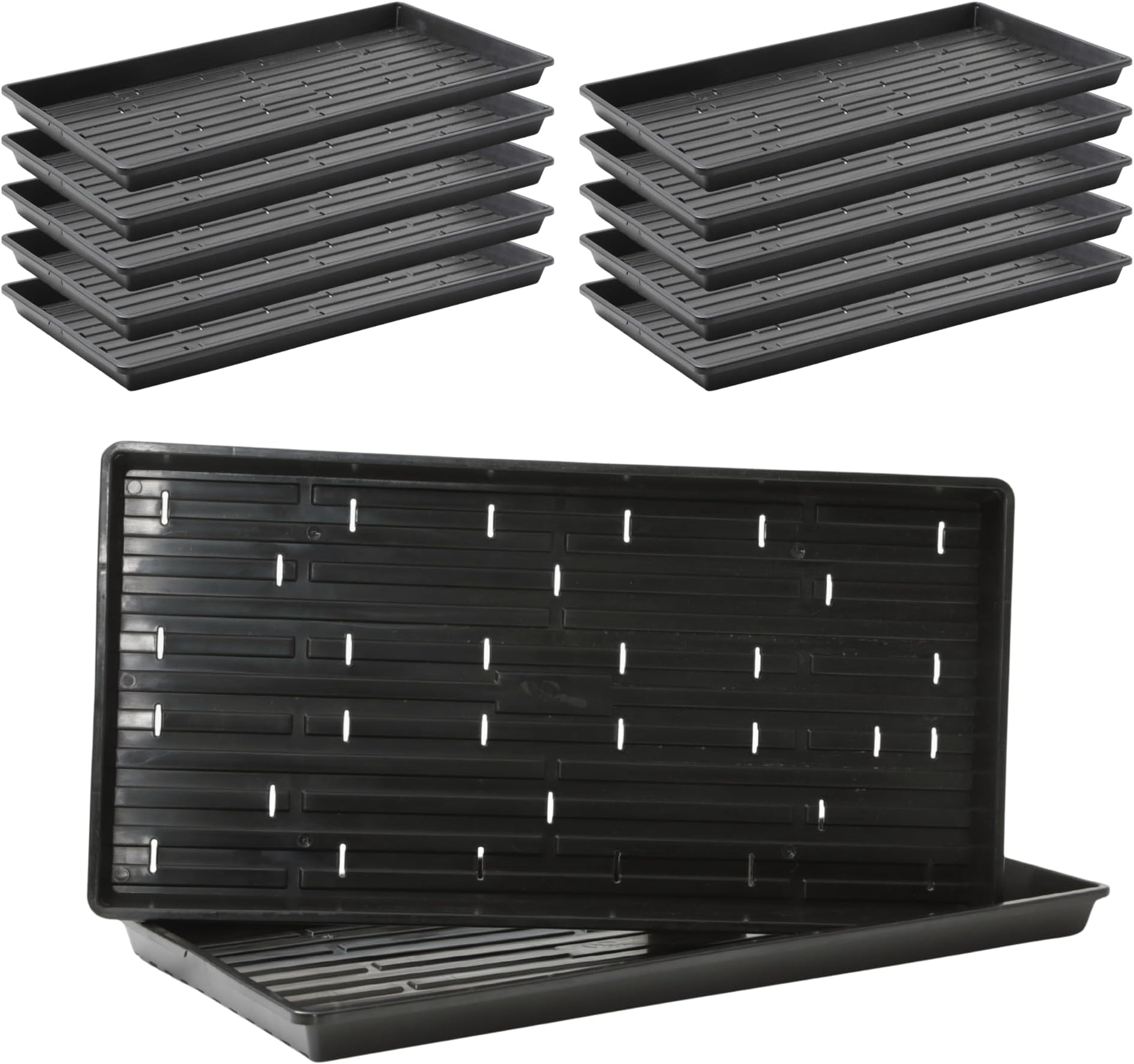 Bootstrap Farmer 1020 Trays for Microgreens, 10 Trays, with Holes, Black | Extra Strength Reusable Plastic Flats for Seed Starting, Wheatgrass and Hydroponics