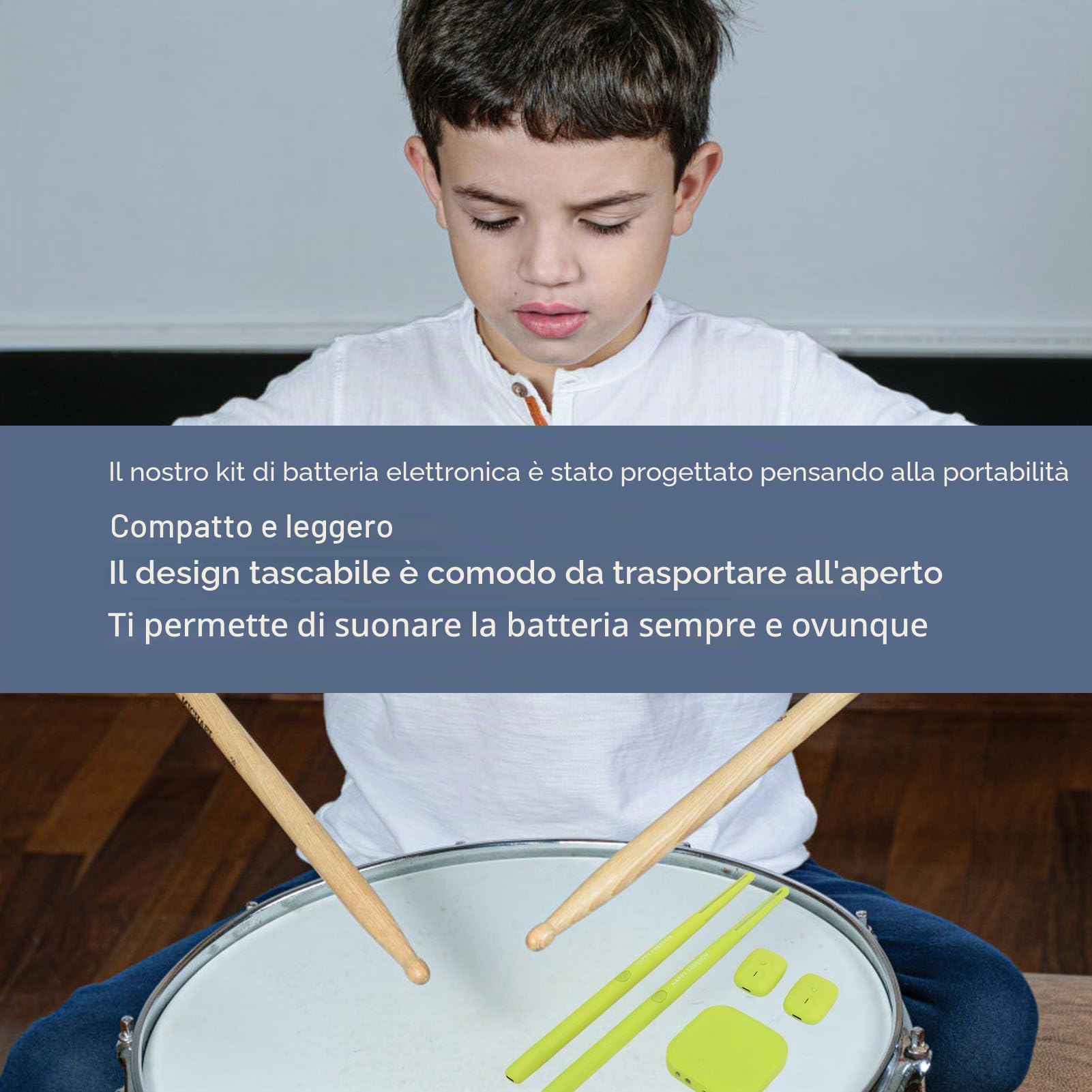 Bacchette per Batteria Ad Aria, Set per Batteria Elettrica Portatile Kit per Batteria per realtà Virtuale con Bacchette, Pedali, Set per Batteria Elettronica Pratica per Bambini
