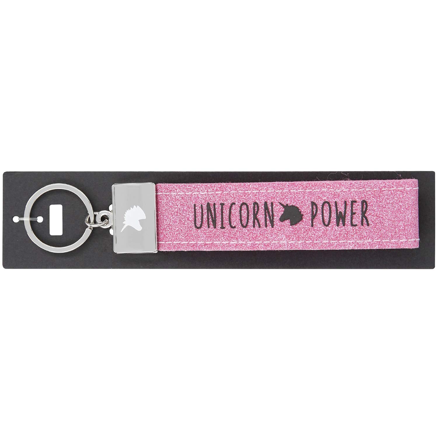 Depesche 004298-110 Loop Keyring Made of Felt, with Engraved Metal Finish and Iconic Print, Unicorn Power, Pink, Approx. 18.7 x 4.4 x 1 cm, Black, Standard