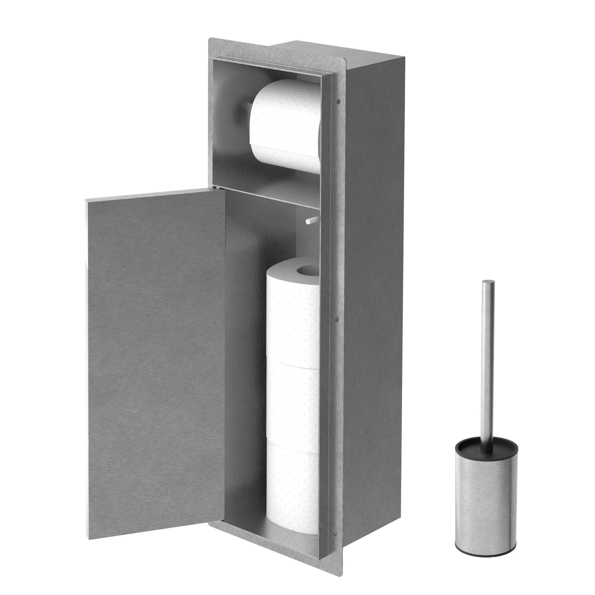 LuxeBath Unterputz-Schrankmodul aus Edelstahl für die Klobürstengarnitur, Silber, 60x20x14 cm, Badezimmerschrank mit Toilettenpapierhalter, Einbauschrank mit Toilettenbürste, WC Wandnische befliesbar