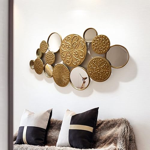 Espejo de pared decorativo de hierro clásico 516 x 248 pulgadas espejo colgante de pared clásico dorado de lujo para sala de estar porche sofá pared