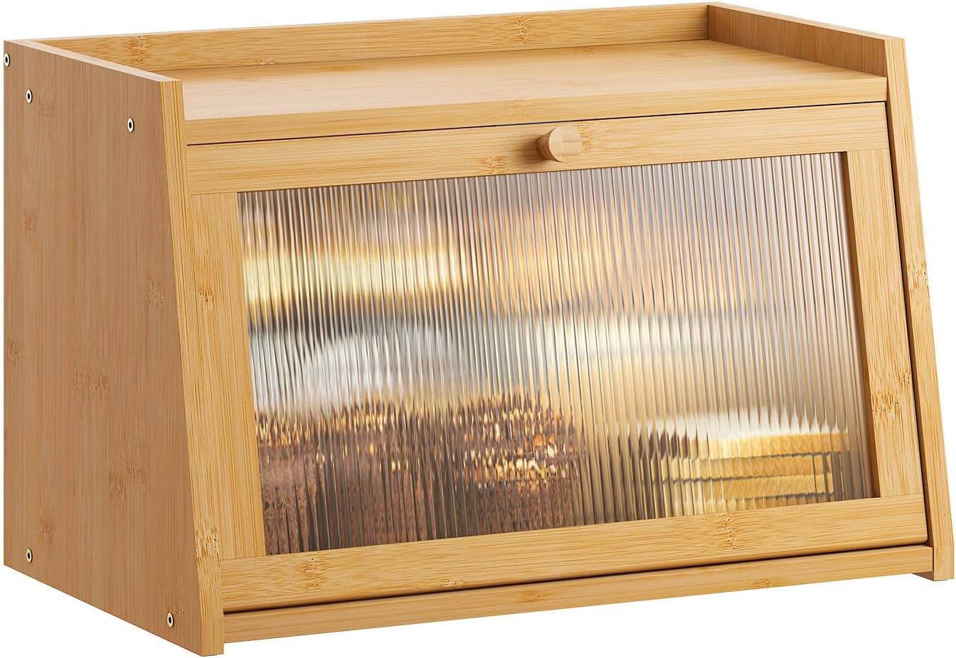 GHWIE Large Bamboo Bread Box with Acrylic Door - Easy Access, Cleaning & Countertop Storage for Bread, Pastries (Natural Medium)