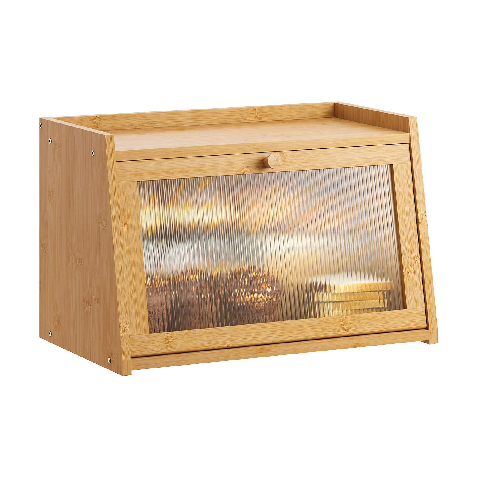 GHWIE Large Bread Box, Easy Access & Cleaning - Bamboo Bread Box for Kitchen Countertop with Acrylic Door,Natural