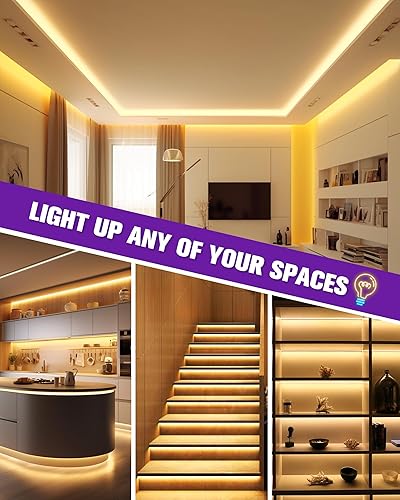 Miniatura 7 de HitLights COB - Tira de luces LED de color blanco cálido 3000K, 16.4 pies de alta densidad, 12 V, 2400 LED, 305+ LMFT, CRI 90+, IP30, iluminación