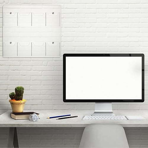 Miniatura 7 de Weysat 4 soportes acrílicos para folletos de montaje en pared, 8 bolsillos, soporte para folletos de 4 pulgadas de ancho, de plástico transparente,