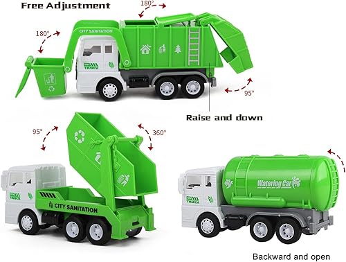 Miniatura 2 de Juego de 3 vehículos de juguete camión de saneamiento modelo de automóvil camiones de basura tanque de agua con 8 postes de señal potencia de