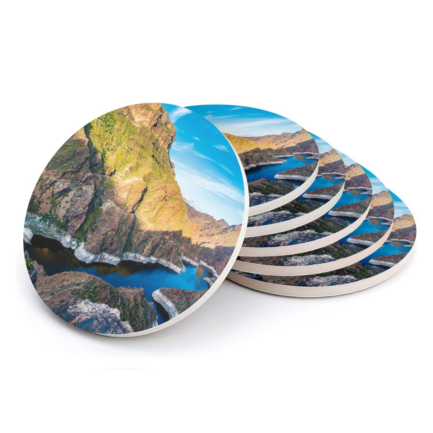 Sous-verre ronds en céramique Îles Canaries Espagne, dessous de verre montagne UNESCO 108mm