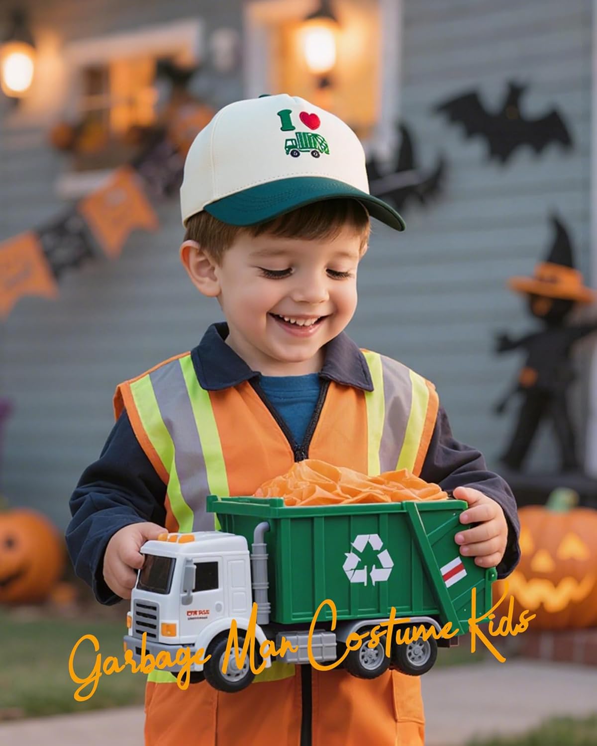 Waldeal Toddler Trucker Hats for Boys and Girls, Garbage Truck Mesh Snapback Baseball Cap for Kids Ages 2-6 - Image 3