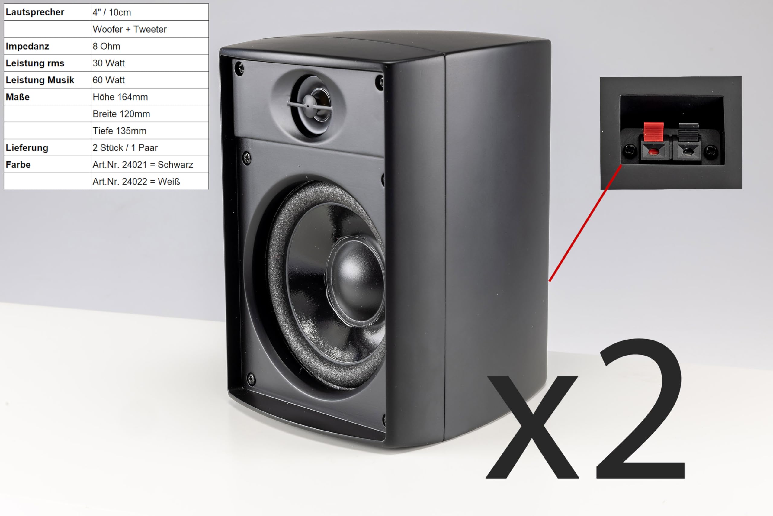 ChiliTec Paire d'enceintes 2 Voies pour chaîne stéréo Hi-FI Home cinéma 60 Watts 8 ohms