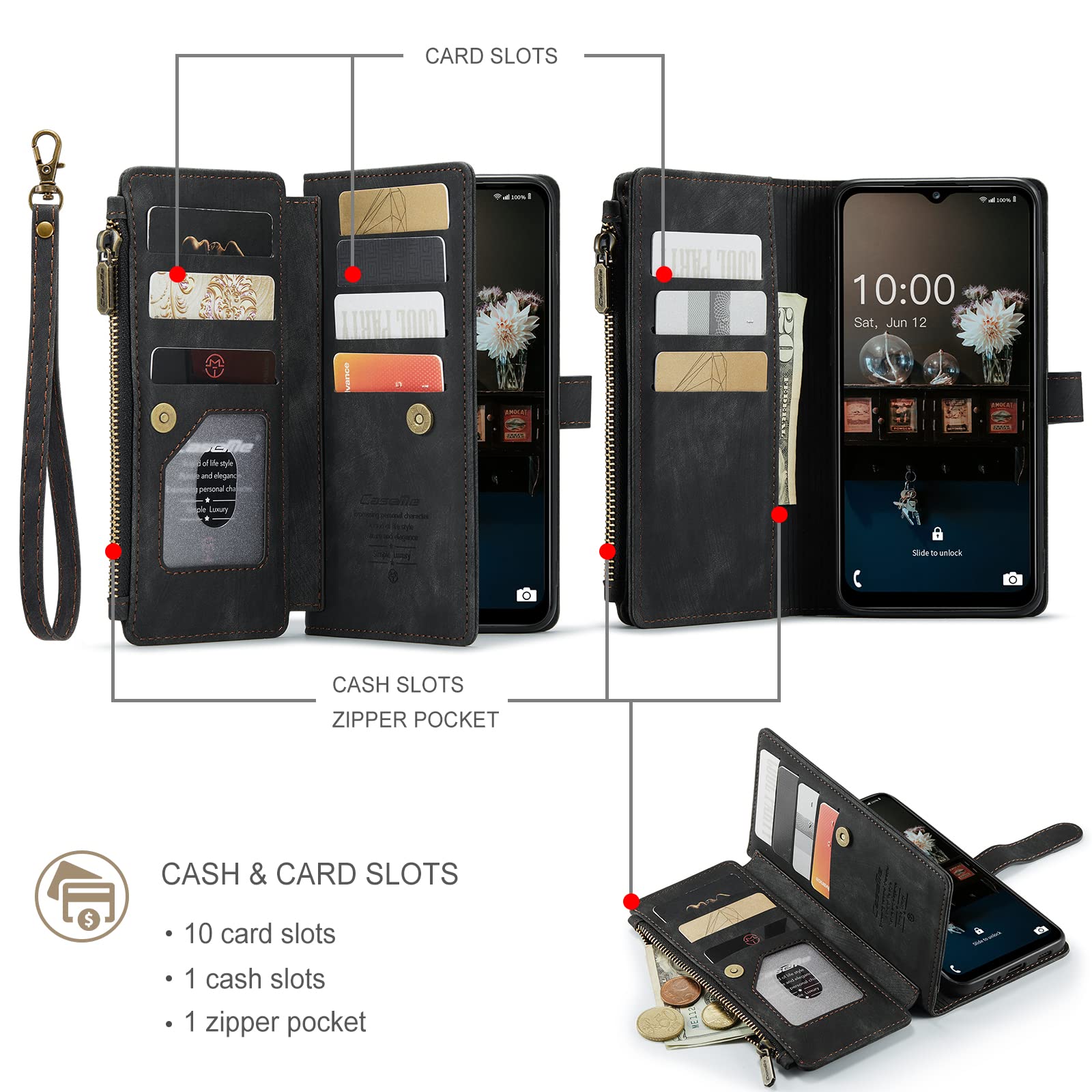 Samsung Galaxy A13 5G Case,Samsung Galaxy A13 5G Case Wallet with Card Holder Kickstand Magnetic Zipper Pocket Lanyard Strap Wristlet,Leather Flip Wallet Case for Samsung Galaxy A13 5G 6.5