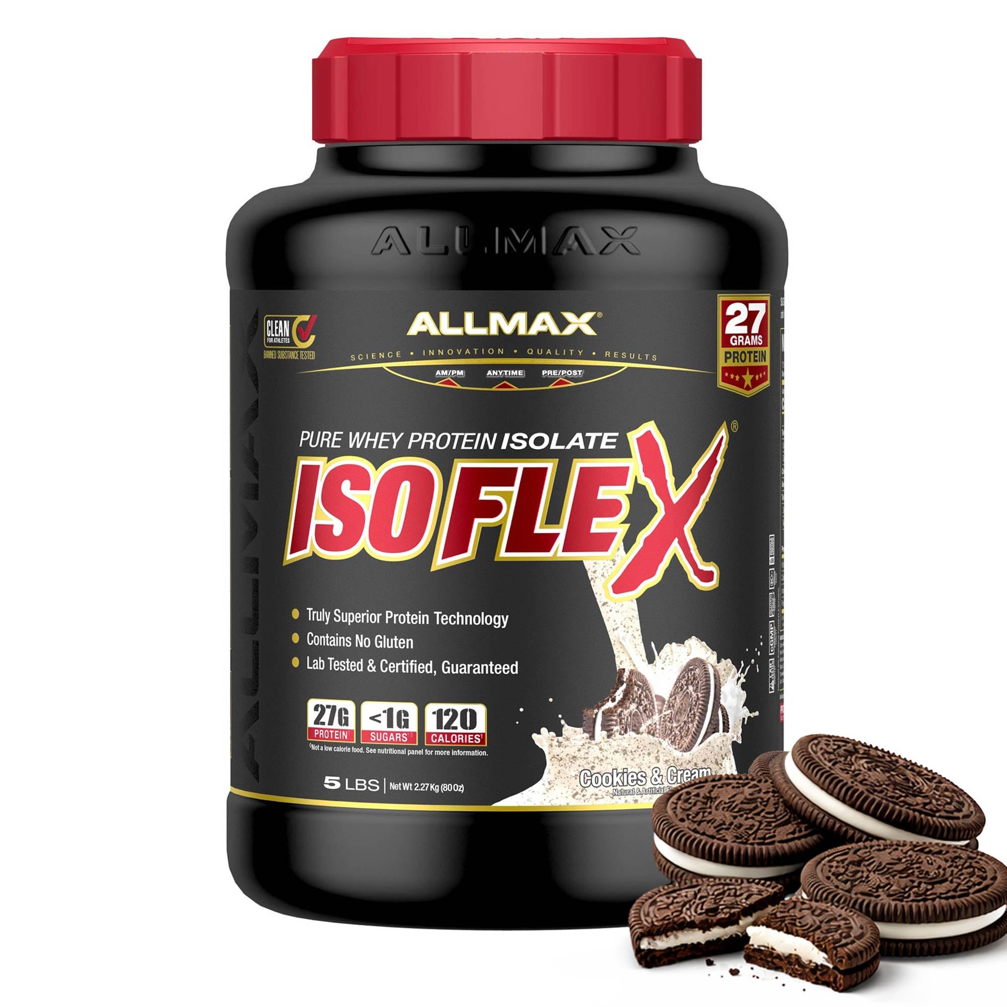 ALLMAX ISOFLEX Whey Protein Isolate, Cookies & Cream, 5 lb Cookies & Cream 5 Pound (Pack of 1)