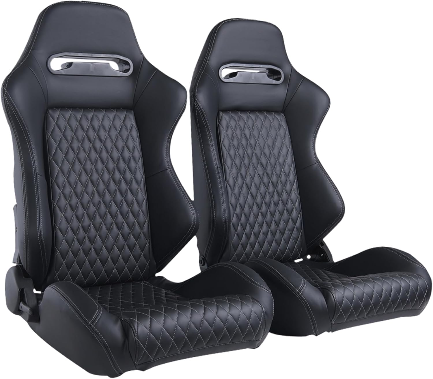 2 Pack Universal Racing Seats, Automotive Bucket Seats Pair for Cars, PVC Leather, High Density Foam, Front-Back and Backrest Angle Adjustable, with Slider