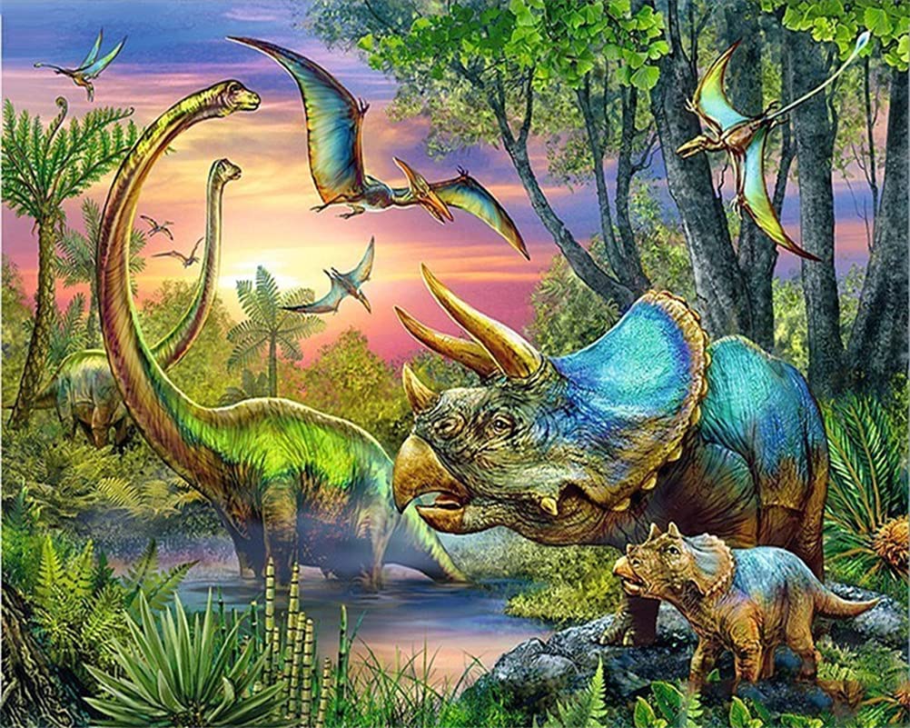 Meecaa Forest Dinosaur Paint by Numbers Kit for Adults Beginners, Oil Painting 40x50cm (Dinosaur, No Frame)