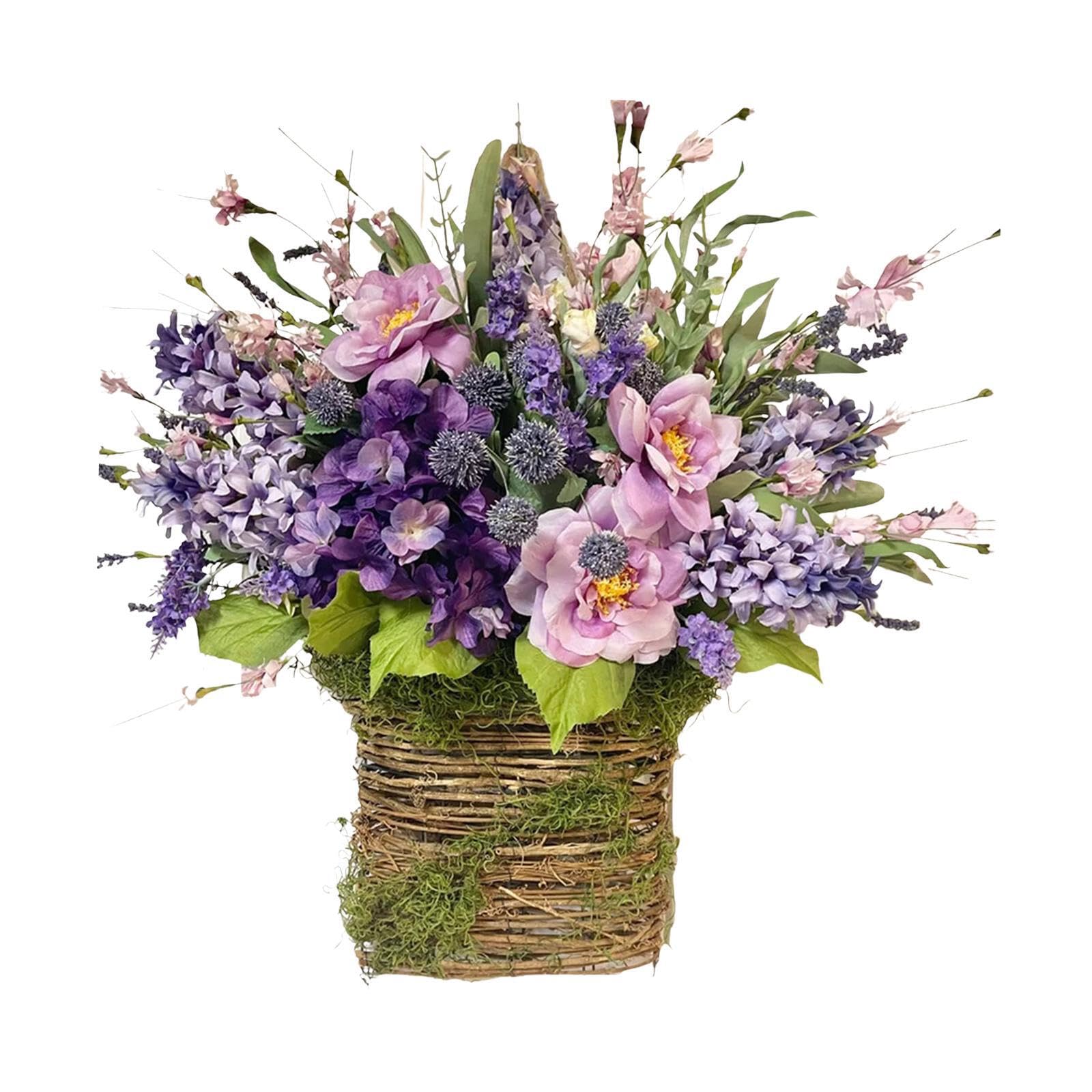 POXZSFX Lavender Basket Wreath Unique Door Hanging Arrangement Displays Artistic Craftsmanship In Every Home Ratten Woven Wreath Is Made In Form Of Grapevine