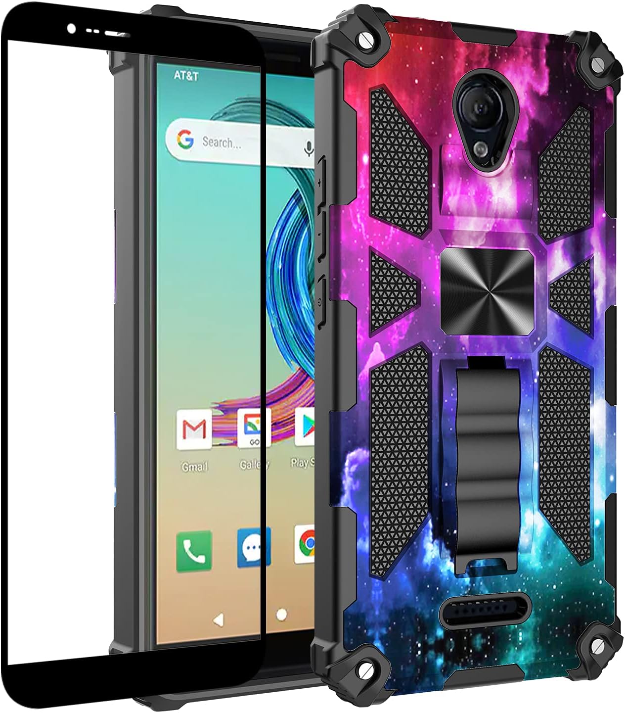 GORGCASECase for AT&T Motivate Case(V341U)/AT&T Fusion Z Case(V340U) w/Tempered Glass Screen Protector(Full Coverage) Heavy Duty [Military-Grade][Built-in Kickstand] Protective Cover for Star Galaxy