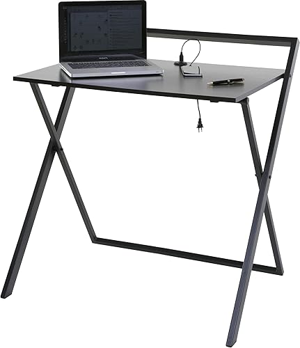 Miniatura 6 de OneSpace Basics - Escritorio plegable con cargador USB doble, color marrón oscuronegro