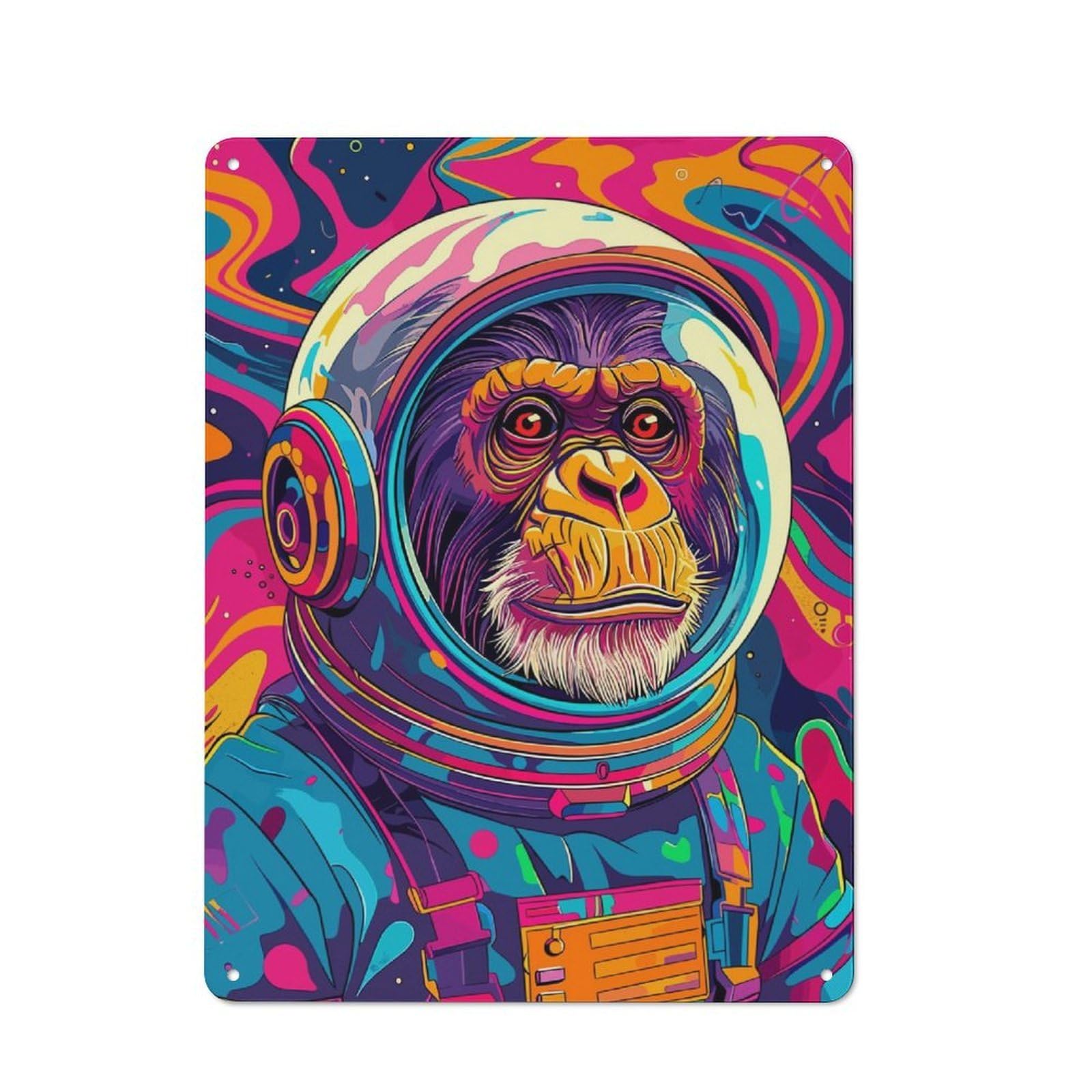 Junmoney Astronaut Space Chimp Metal Sign 40X30cm With For Workshop Wall, Retro Decor, For Garage, Workshop And Man Cave Decoration