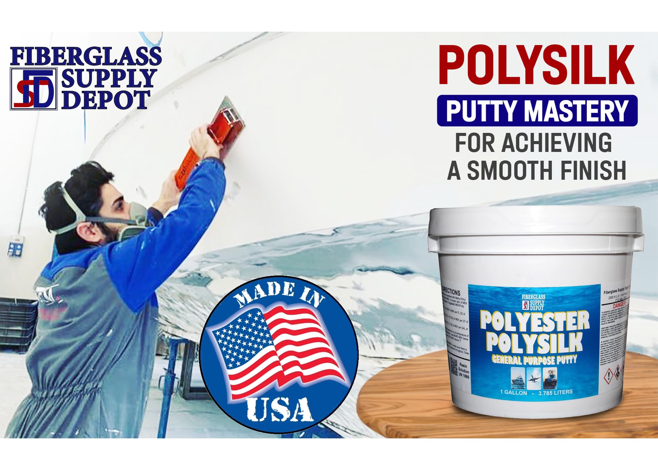 Polysilk General Purpose Polyester Fairing Putty for Fairing and Filling of Various Surfaces. Kit Includes Red 60cc MekP Hardener. (Gallon Kit)