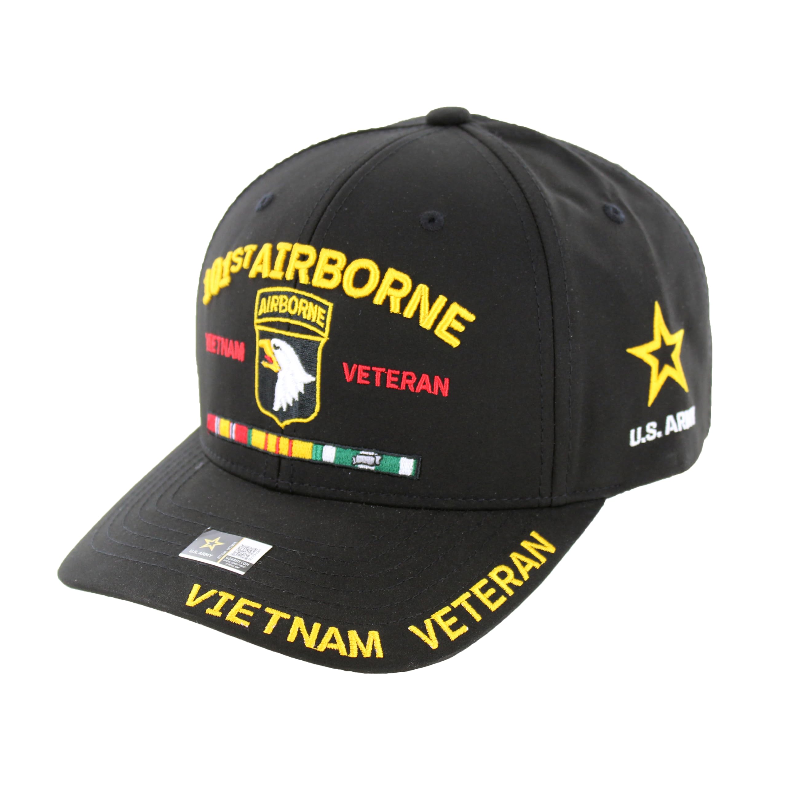 Officially Licensed 101st Airborne U.S. Army Military Vietnam Veteran Baseball Cap Embroidered U.S. Flag Premium Quality Adjustable Hook-and-Loop Closure Hat Bl