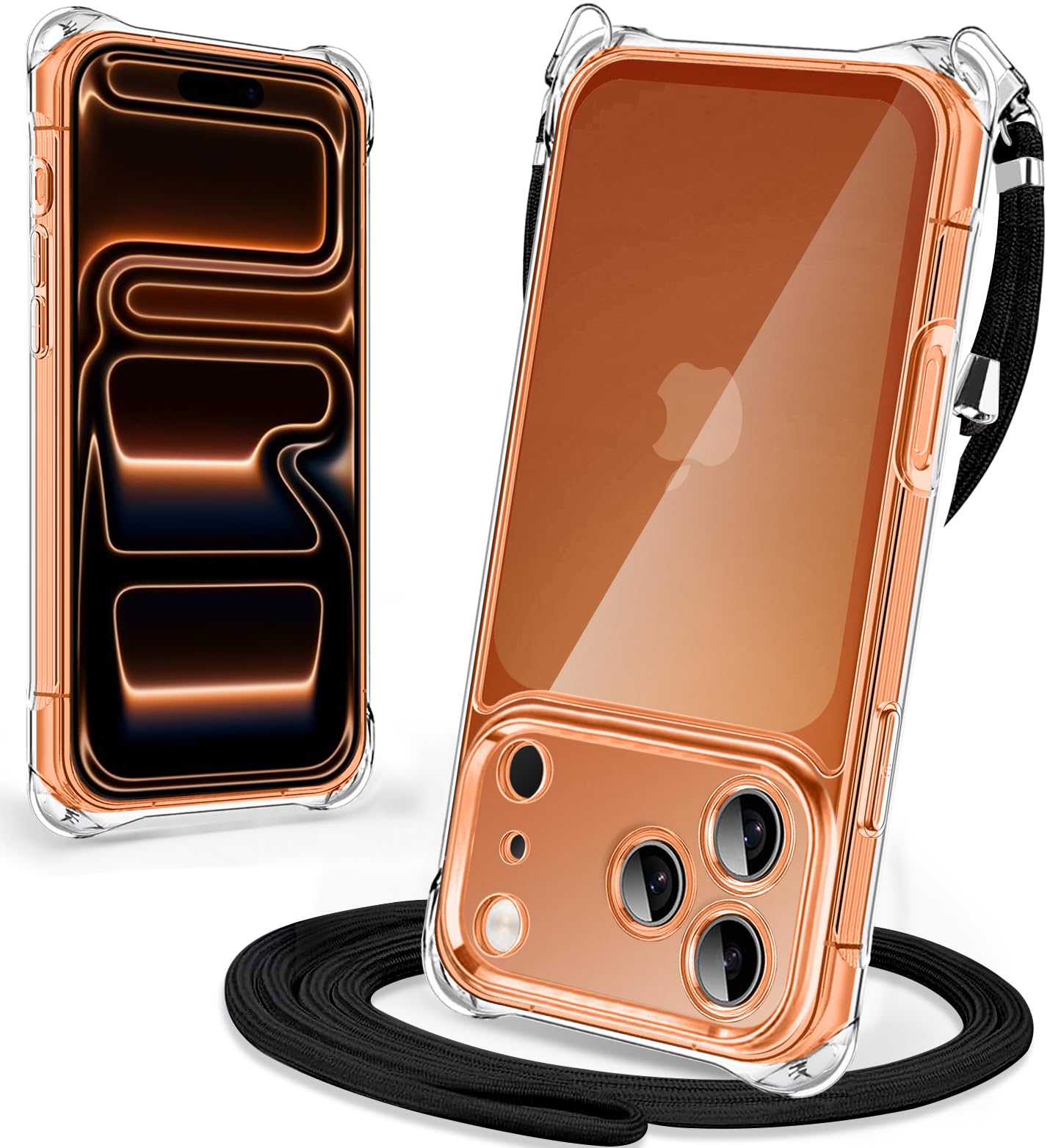 iPhone 17 Pro Max 用 ケース クリア ショルダー アイフォン17 Pro Max 用カバー 肩掛け 斜めかけ 縄掛けケース 透明 スマホケース 耐衝撃 TPU 薄型 軽量 携帯ケース 紐付き 斜めがけ 織りストラップ付き ネックストラップ 長さ調整可能 取り外し可能 落下防止 ワイヤレス充電対応 (クリア)