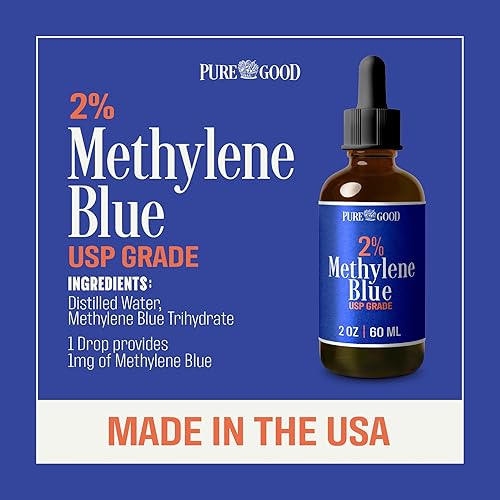 Miniatura 2 de Azul de metileno de grado farmacéutico al 2% (2.0 fl oz), probado por terceros grado USP para humanos, formaldehído y sin alcohol, azul de metileno