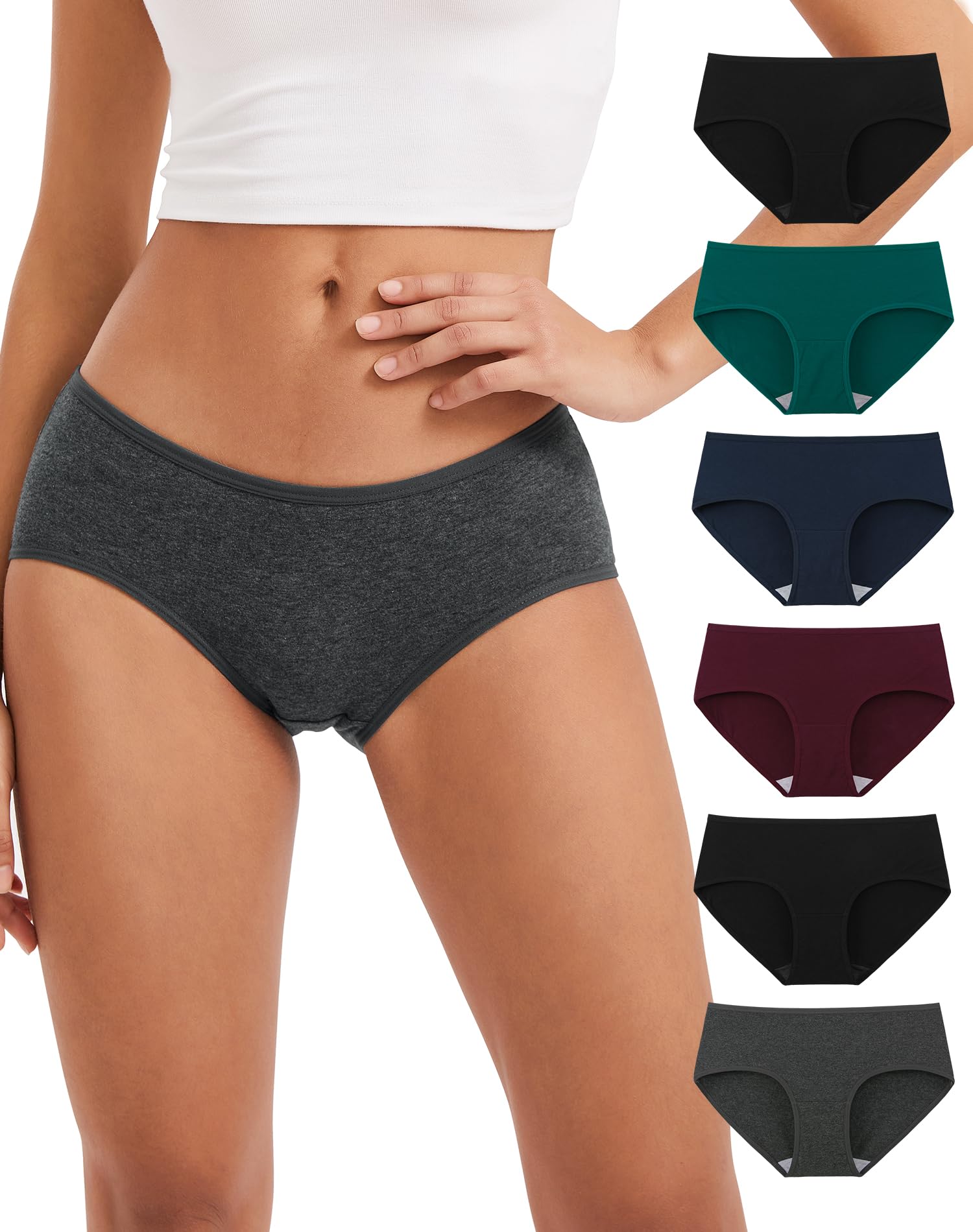 INNERSY Mutande Donna Cotone Vita Media Comode Slip Elasticizzato Intimo di Base Pacco da 6