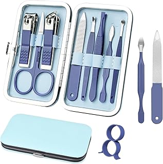 Manicure Set 8 in 1 Nail Clipper Set,RedFlow Nail Clippers,Fingernail & Toenail Clippers,Manicure Tools,Pedicure Tools,Suitable for Travel Manicure Kit,Nail Set Kit with Everything Profe (Blue)