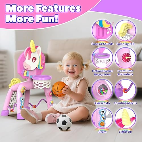 Miniatura 4 de Aro de baloncesto y portería de fútbol para niños de 1, 2, 3 años, juguete deportivo con música de sonido ligero, juguetes para bebés y niños