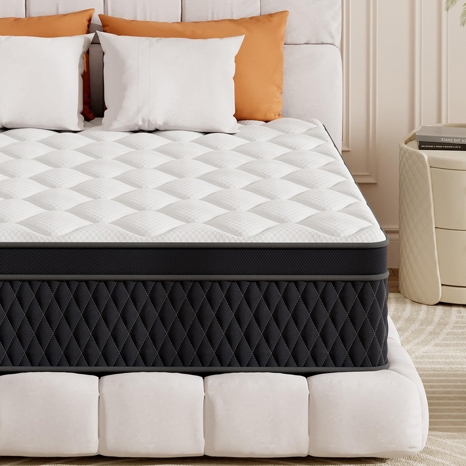 ELEMUSE 10.6 Inch Double Mattress, 4FT6 Medium Firm Hybrid Mattress with Memory Foam & Pocket Springs, Orthopedic Zoned Support, OEKO-TEX Certified, 135x190x27cm