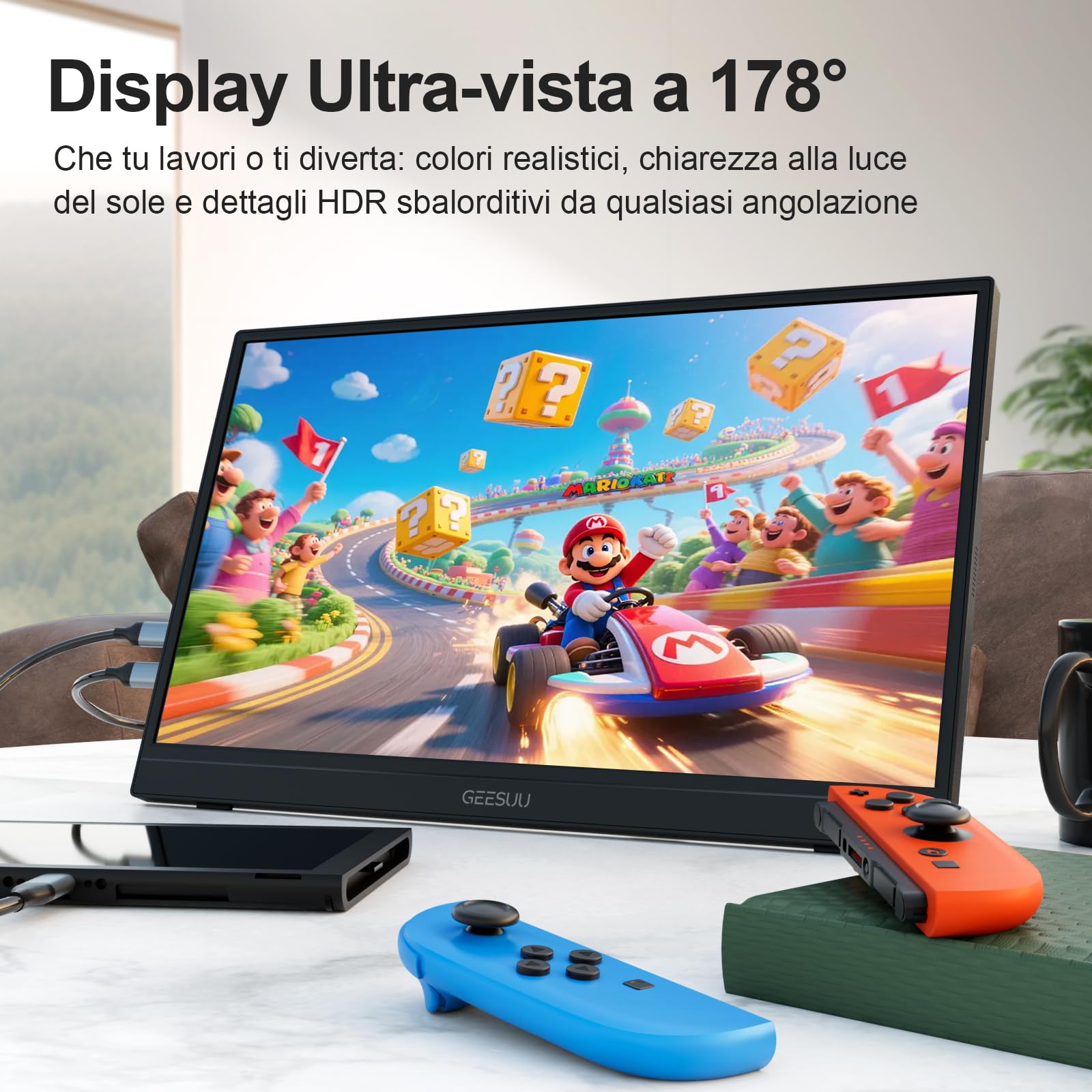 Monitor Portatile 15,6 Pollici FHD 1080p IPS, 60Hz, Monitor con Altoparlanti Integrati, Estensore Schermo con Supporto Girevole 90°, HDMI/USB-C per Laptop, PC, Mac, Xbox
