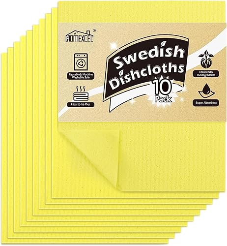 HOMEXCEL Paquete de 10 paños de cocina suecos para cocina, paños de esponja reutilizables, toallas de papel ecológicas y platos de lavado, altamente
