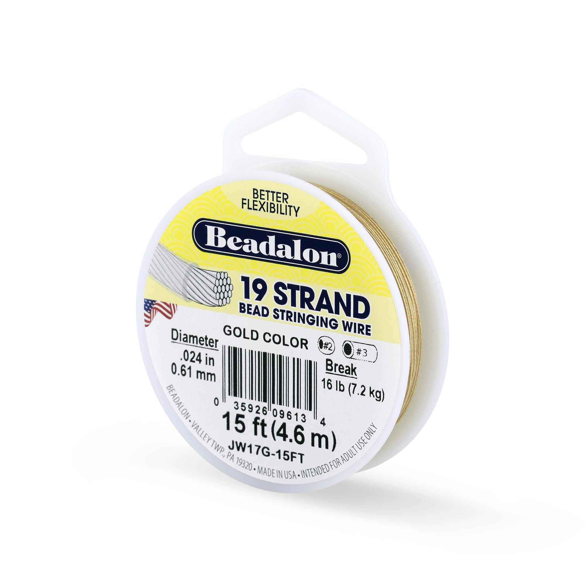 Fil 19 brins Or Beadalon 4,6 m x 0,61 mm pour création de bijoux métalliques