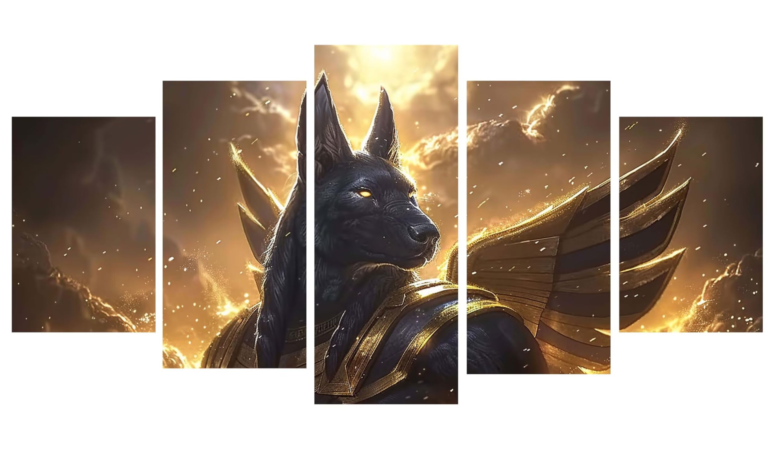 Diamentowe malowanie 5 sztuk Egipt Anubis diamentowy obraz dla dorosłych, haft diamentowy dla dorosłych duży format puzzle sztuka, ścieg krzyżykowy zestaw do dekoracji sypialni Boże Narodzenie 165 x