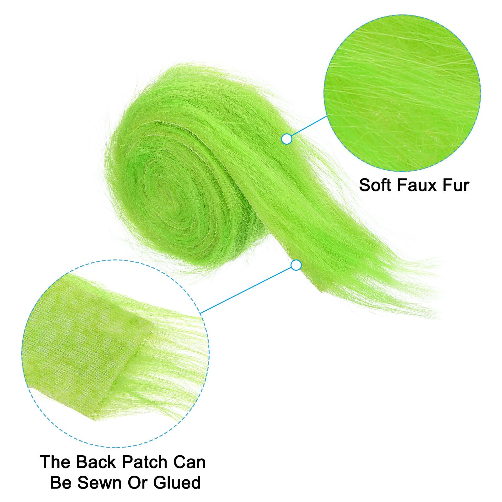 PATIKIL 4.9ft x 2 in Faux Fur Fabric Roll, Plush Precut Strips for DIY Craft Christmas Decoration Cosplay Costume, Green - Image 3