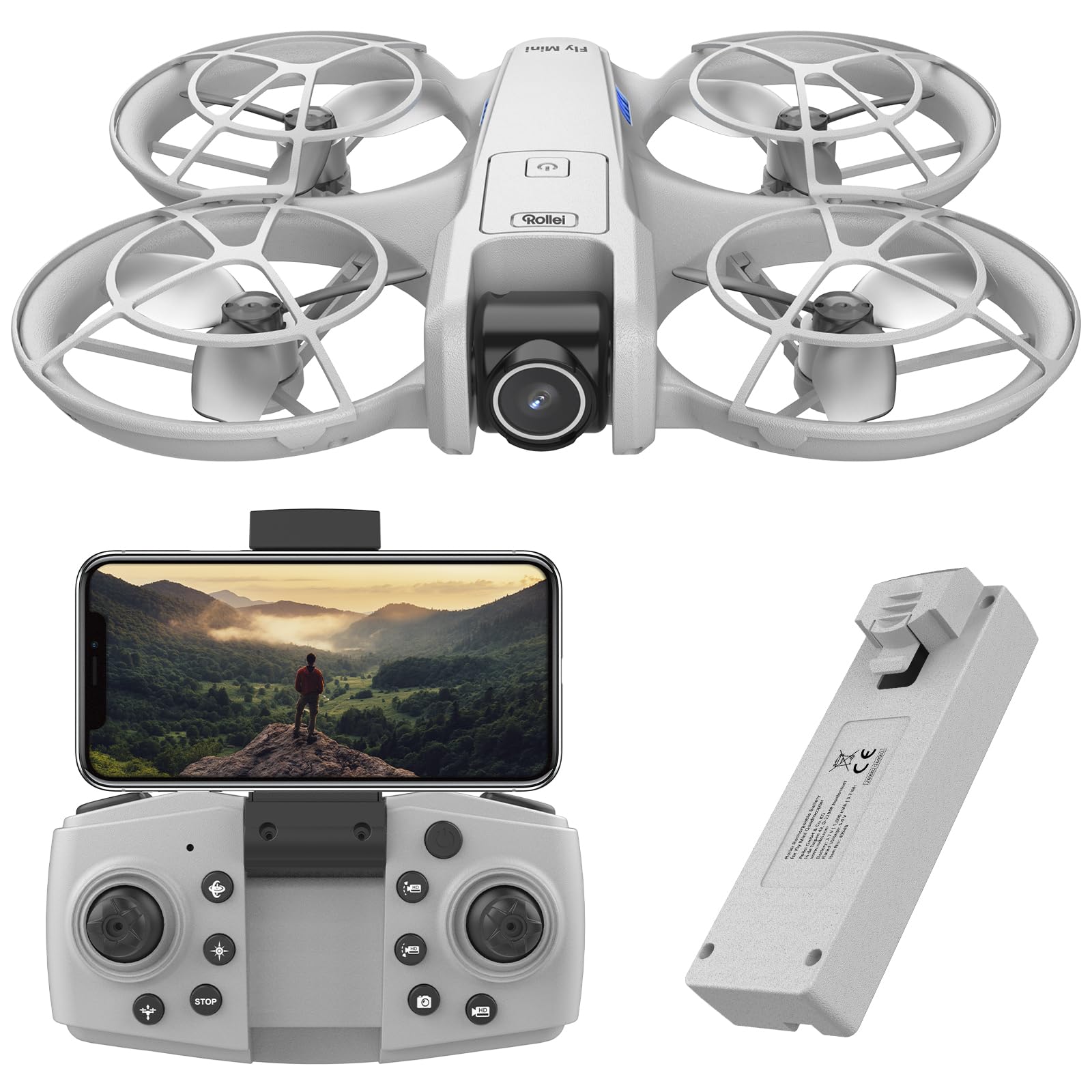Mini Drone Rollei Fly Mini Droni con Fotocamera 720P Drone Quadricottero con Modalità senza Testa 360° Rotazione Telecomando e APP Meno di 250 g per Principianti e Appassionati Droni-Drones-Fotocamera