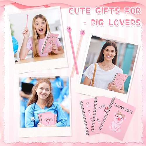 Miniatura 7 de Kosiz 11 piezas de regalos de regreso a la escuela, incluidos 8 bonitos bolígrafos de gel de cerdo, 3 cuadernos en espiral, bloc de notas