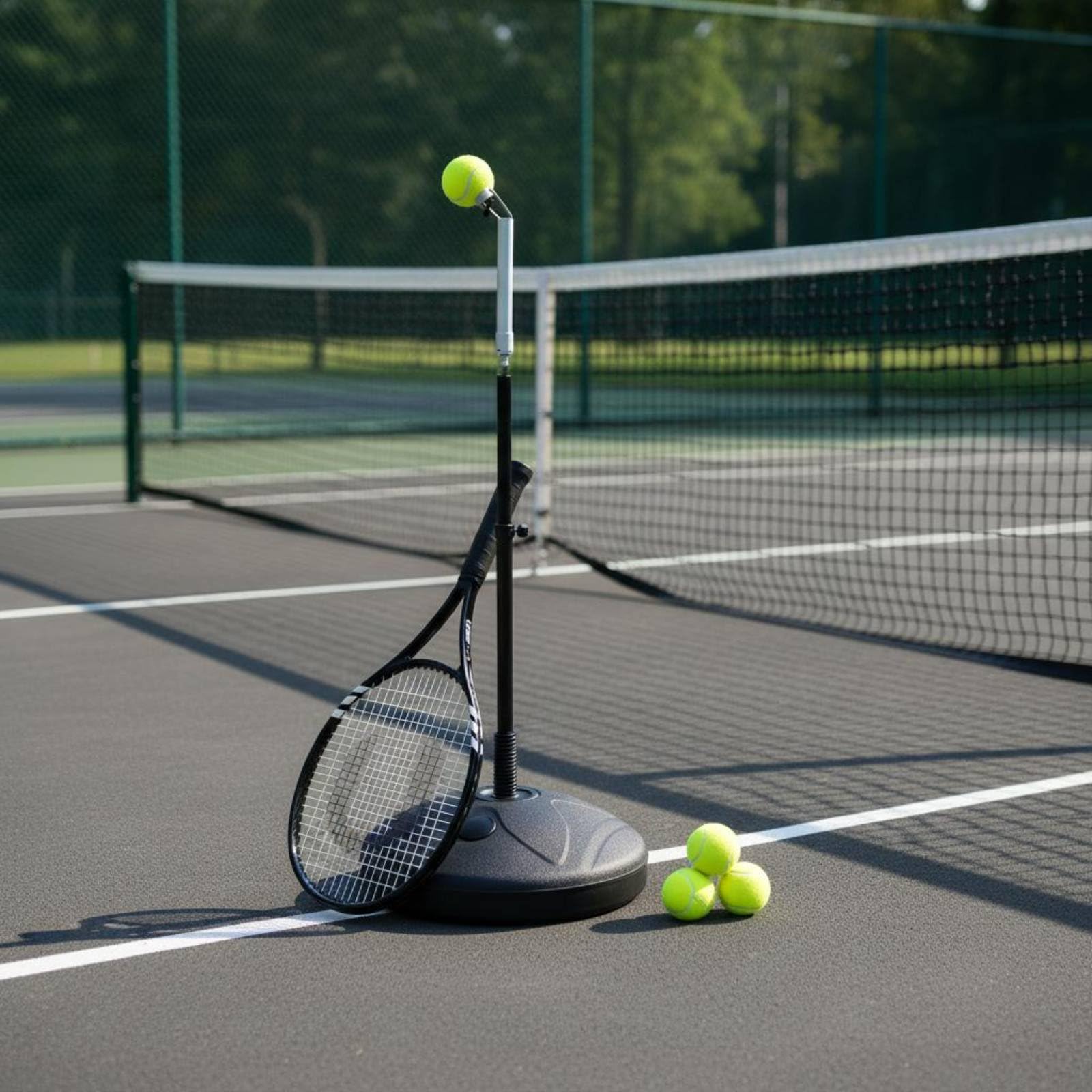 Tennis Allenatore Tennis Rebounder Portatile Ritorno Palla Collo Molla Acciaio Palo Telescopico Regolabile Base Riempibile Strumento Esercizi Footwork