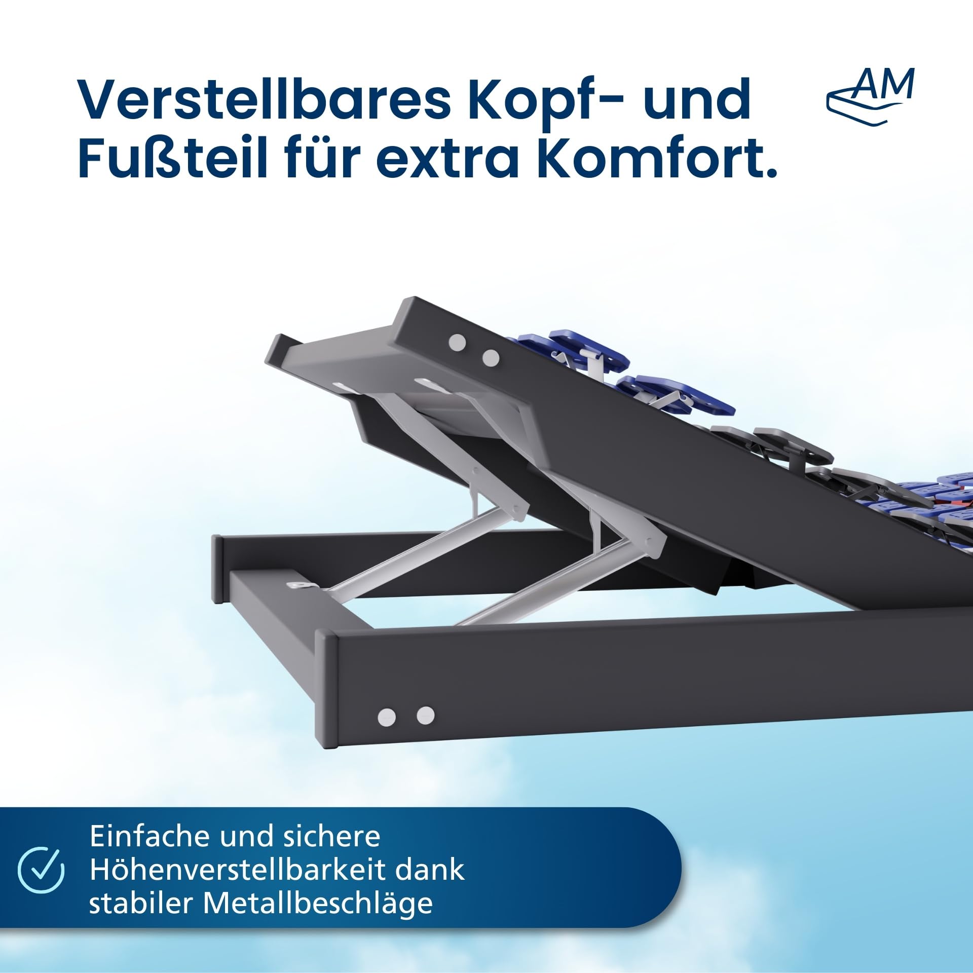 AM Qualitätsmatratzen 7 Zonen Tellerlattenrost 90x200 verstellbar bis 130 kg mit 45 Tellern - Made in Germany - Punktelastisches Tellerlattenrost Kopf und Fußteil verstellbar 90x200