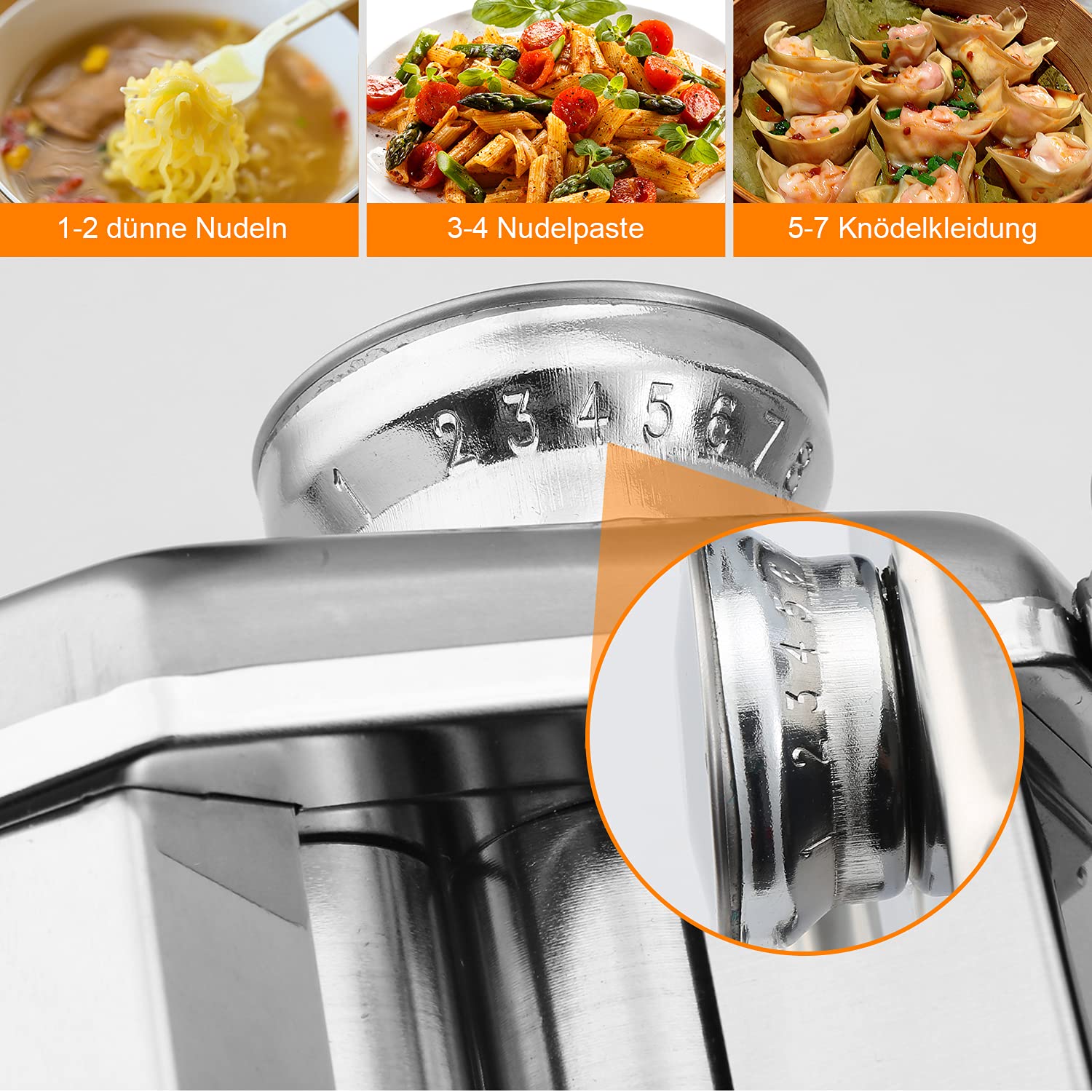 Fiqops Máquina manual para hacer pasta de acero inoxidable, 7 ajustes de grosor ajustables, máquina para hacer pasta con 2 cortes, para hacer espaguetis frescos, lasaña.