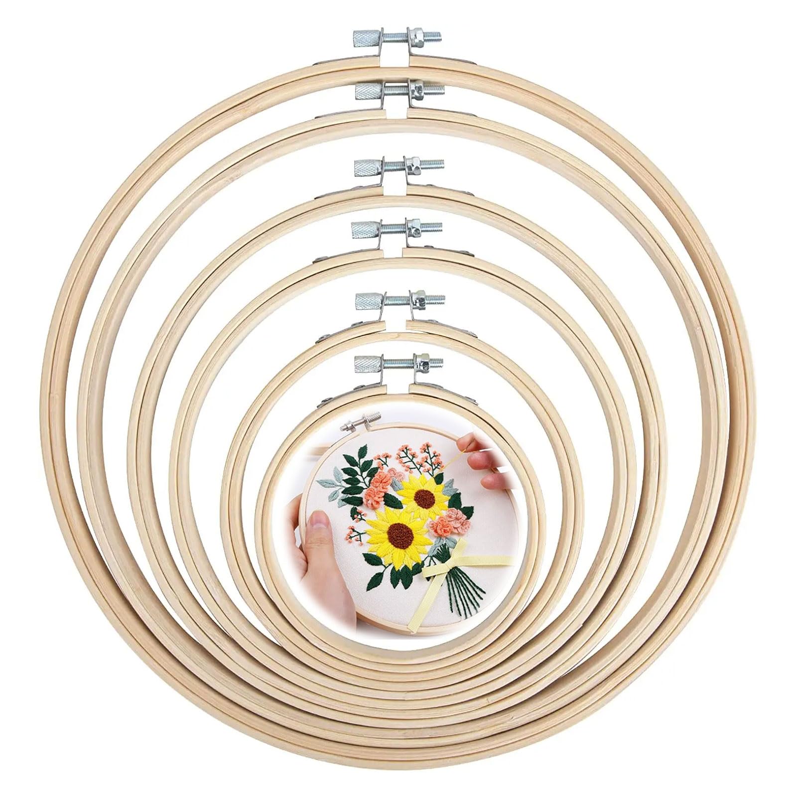 ZIOYA Set Ricamo 16pcs Telaio per Ricamo Cornice da Ricamo in Bambù 15 cm per Ricamo a Punto