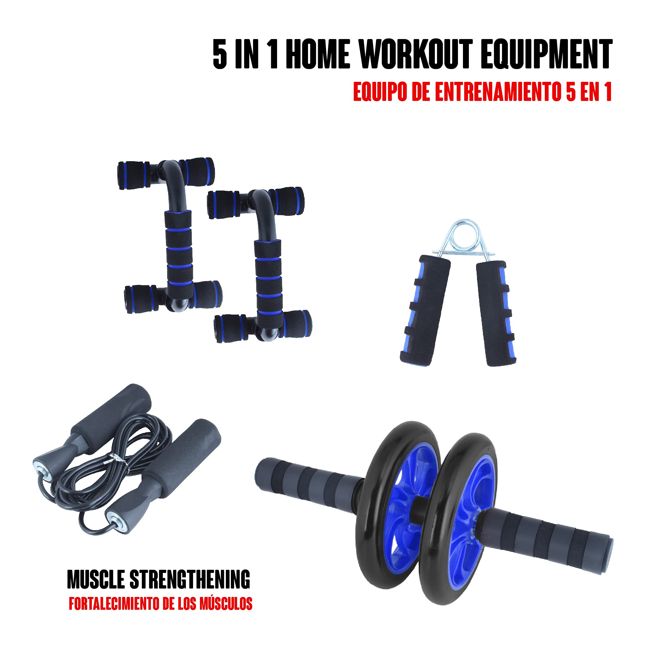 Kit Complet 5 En 1 Calma Dragon : Rouleau Abdominal, Pompes, Corde à Sauter, Renforceur Mains Et Tapis