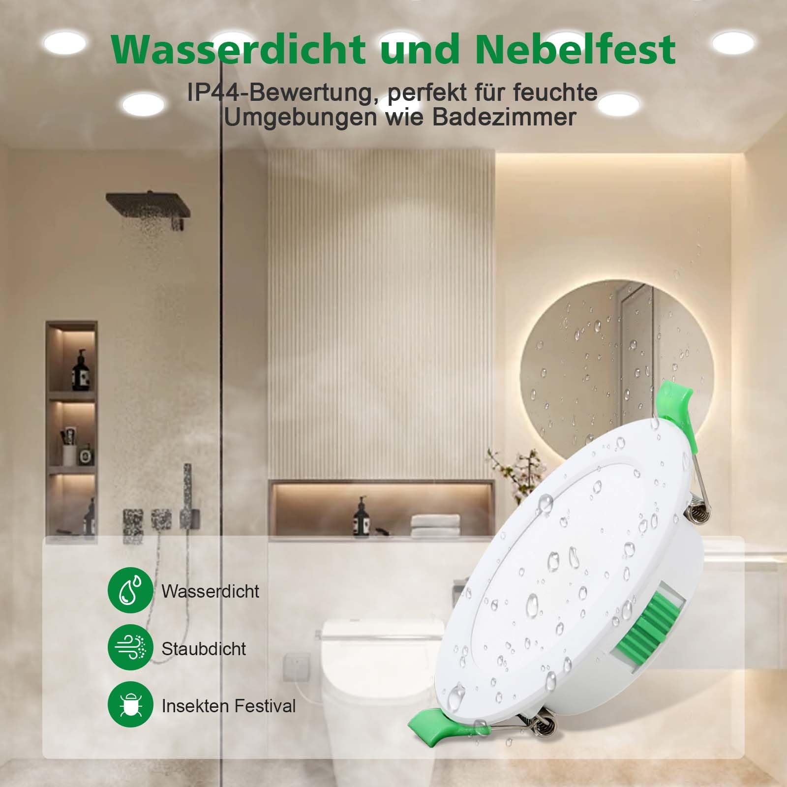 LED Einbaustrahler 230V, 7W LED Spots 68mm - 78mm Lochmaß, 3000K/4000K/6500K Einstellbare Farbtemperatur Deckenspots, IP44 Spots Deckenleuchte Für Küche, Bad, Wohnzimmer, Set of 6