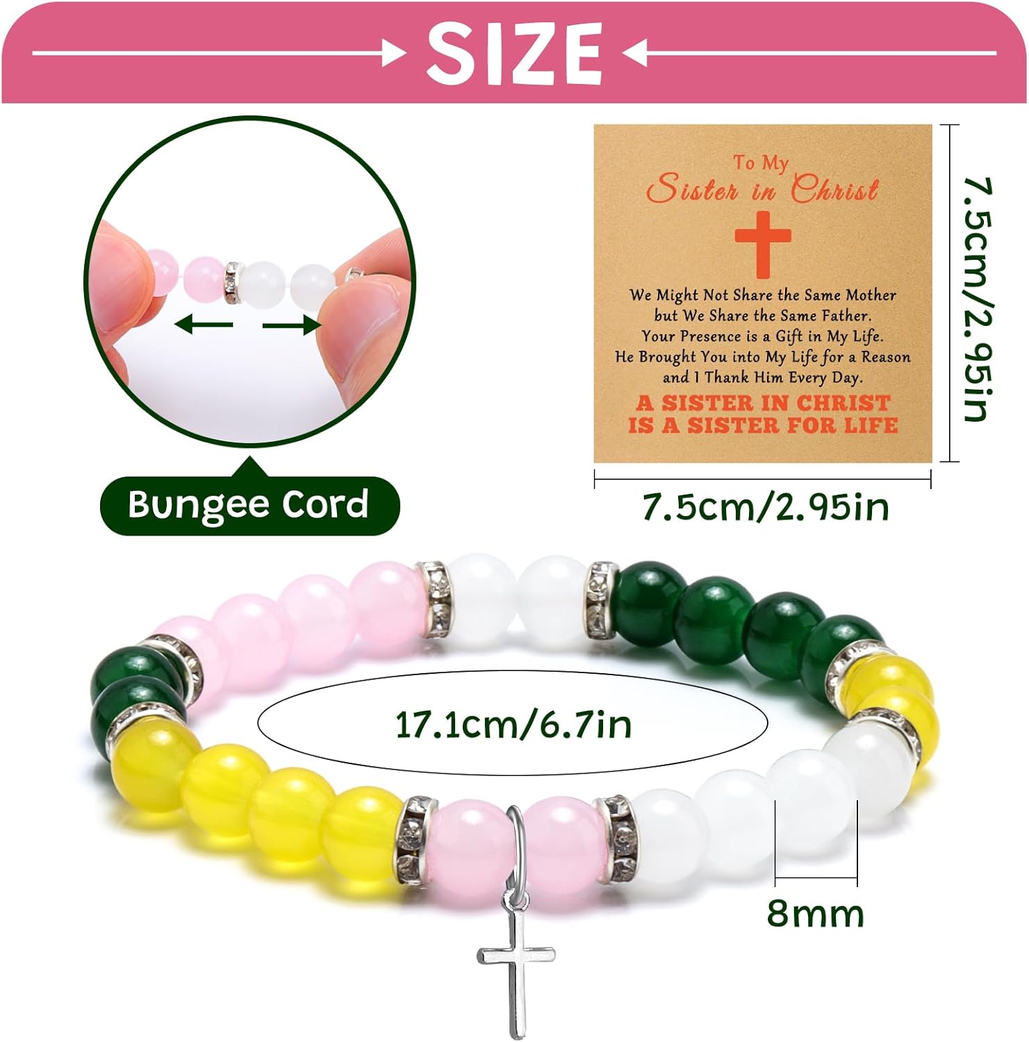 Sister Gifts from Sisters Brother Beaded Bracelet To My Sister Religious Gift for Women Bestie Faith Based Christmas Birthday Gifts for Friends Cousin Religious Present Jewelry Bracelet with Card - Image 2