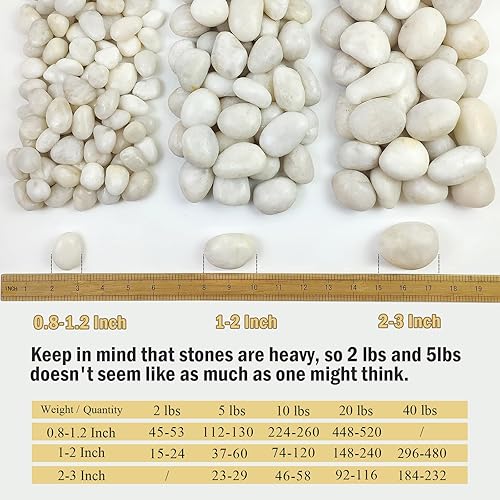 Miniatura 2 de 40 libras de rocas blancas pulidas para paisajismo al aire libre, guijarros blancos decorativos de 1-2 pulgadas para plantas, jarrón, terrario,