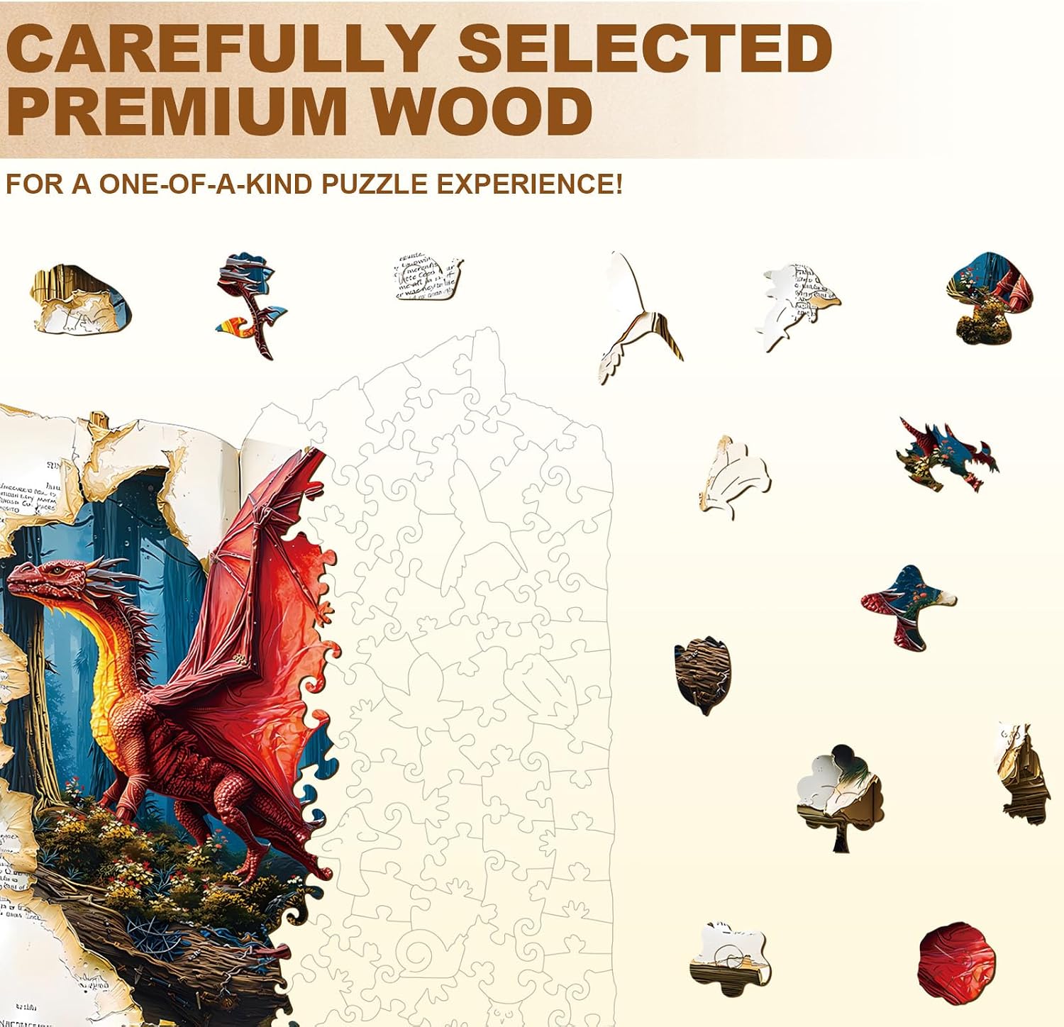 WOODBESTS Wooden Puzzles for Adults, Book Dragon Wooden Jigsaw Puzzle for Adults, Unique Animal Shape Wood Puzzles Adult, Xmas & Birthday Gifts for Puzzles Lovers (275 pcs, L, 13.4" x 12.3")