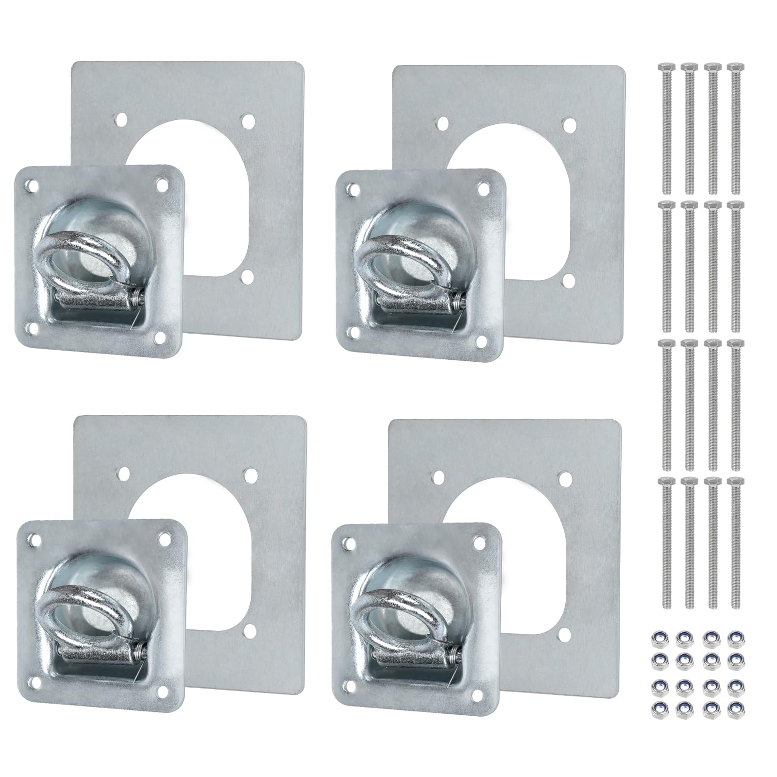EXLECO 4Pcs Occhielli di Fissaggio per Rimorchi Anelli di Fissaggio con Contropiastre e Viti Ancoraggi per Rimorchio 800 Dan Occhielli in Acciaio Zincato Ganci di Fissaggio Accessori per Rimorchi