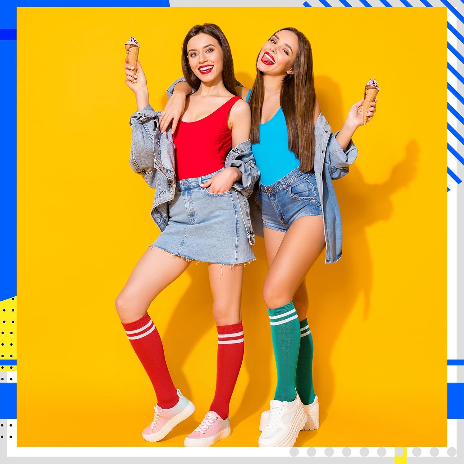 6 Pairs Knee High Socks for Women, Colorful Striped Long Tube Sock Non-Slip Breathable Sport School Uniform Socks Thigh High Stockings Christmas Gift Party - Image 3