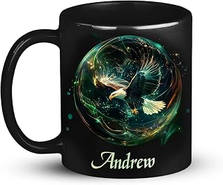 Eagle Mug 11oz 15oz, Custom Name Wildlife Coffee Cup, Personalized Majestic Bird Ceramic Mug, Eagle-Themed Decorative Cup, Customized Black Mug For Eagle Lovers, Animal Cup Gift