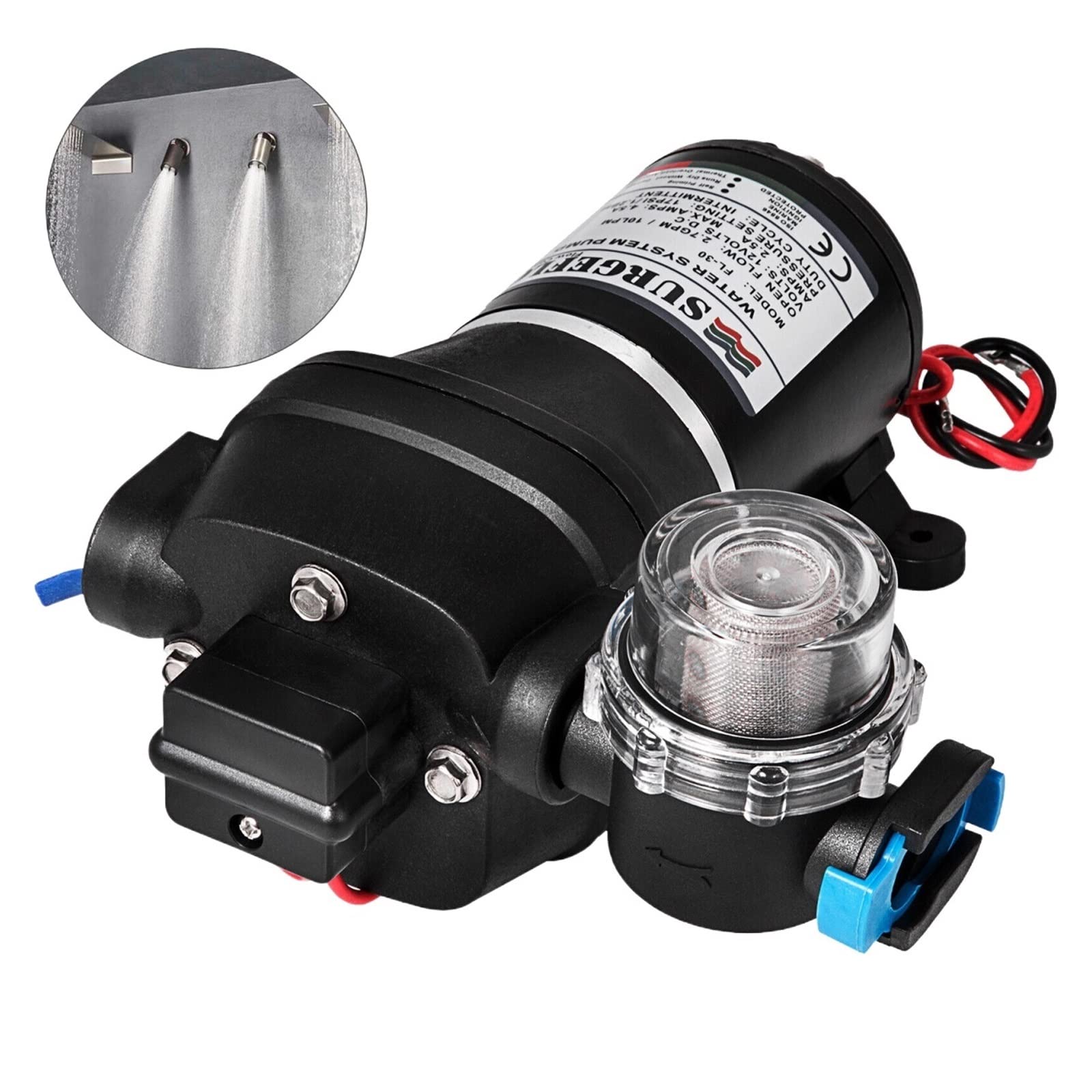 12V Diaphragm Water Pump 10L/Min 17PSI 17L/Min 40PSI High Pressure Automatic Self Priming Misting Booster Car Marine,High Stability(FL-30 10L 17PSI)