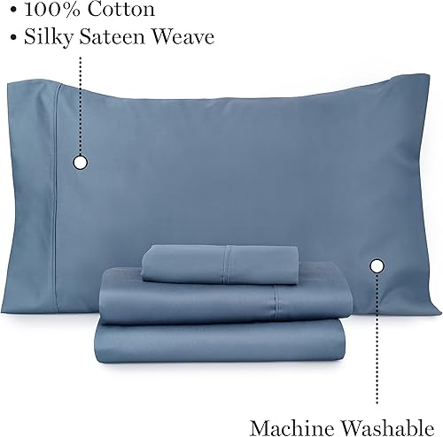 Miniatura 8 de MARTHA STEWART - Juego de sábanas 100% algodón, 4 piezas, suave, duradero, fácil cuidado, 16 pulgadas de profundidad, de satén, 1 sábana bajera, 1